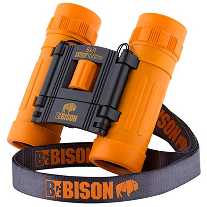 BeBison Binoculars for Kids - 8x21 High Resolution Real Optics - Compact Folding Shockproof Kids Binoculars for Bird Watching - Spy Games - Outdoor Play for Boys and Girl