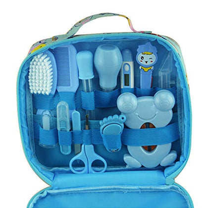 ZELINYE Baby Grooming kit Set Infant Baby Grooming Tools Newborn Manicure Set Baby Healthcare Nail Clippers Hairbrush Tool Set(13PCS) (Blue)