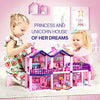Dollhouse w/Princesses, 4 Unicorns and Dog Dolls - Pink/Purple Dream House Toy for Little Girls - 4 Rooms w/Garden, Furniture and Accessories - Girls Ages 3-6 (2 Princesses)