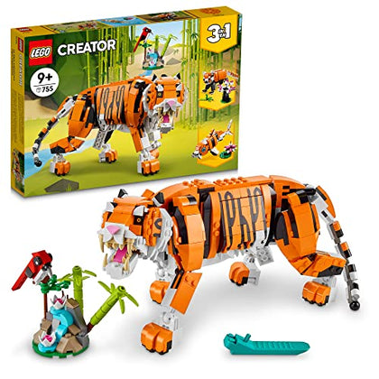 LEGO Creator 3 in 1 Majestic Tiger Building Set, Transforms from Tiger to Panda or Koi Fish Set, Animal Figures, Collectible Building Toy, Gifts for Kids, Boys & Girls 9 Plus Years Old, 31129