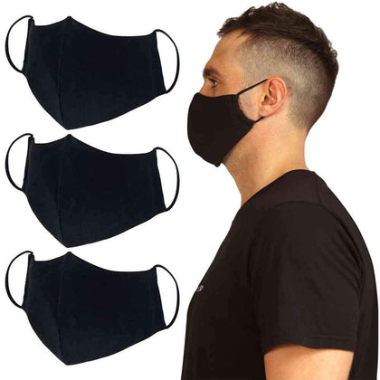 Joob Joob Black Cloth Face Masks for Men - 3 Pack Unisex Face Mask Reusable & Washable - Adjustable Face Masks for Women & Men - 2 Layer Cotton Fabric Nose and Mouth Cover for Protection