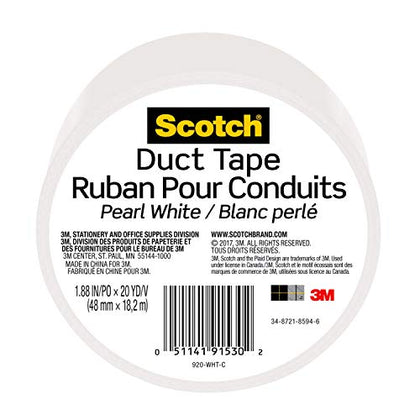 Scotch Duct Tape, 1.88 in x 20 yd, Pearl White, 1 Roll (920-WHT-C)
