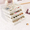 Weiai Acrylic Jewelry Organizer, Clear Jewelry Box with 4 Drawers, Jewelry Case Storage for Women (Beige)