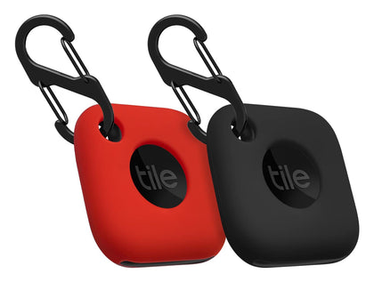 Geiomoo Silicone Case for Tile Mate 2022, Soft Scratch Resistant Cover with Carabiner (2 Pack Black+Red)