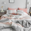 DREAMINGO Twin Pink Gray Stripes Comforter Cover Preppy Bedding 100% Cotton Girls Duvet Cover Modern Aesthetic Bedroom Grey Peach Duvet Cover Sets
