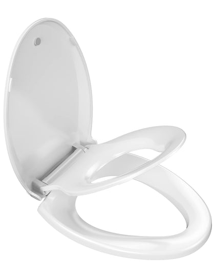 YASFEL Toilet Seat with Toddler Toilet Seat Built in, Plastic, Elongated Slow Close with Magnets For Potty Training For Kids & Adults (White, 18.5)