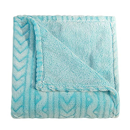NTBAY Plush Flannel Baby Blanket, Soft and Warm Toddler Blanket with Wave Pattern for Stroller, Crib, Travel, 30x40 Inches, Blue