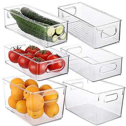 Xianchow Refrigerator Organizer Bins, Clear Pantry Organization and Storage with Cutout Handles, Set Of 6 Stackable Plastic Freezer Organizer Bins for Fridge, Cabinet, Kitchen Countertops - BPA Free