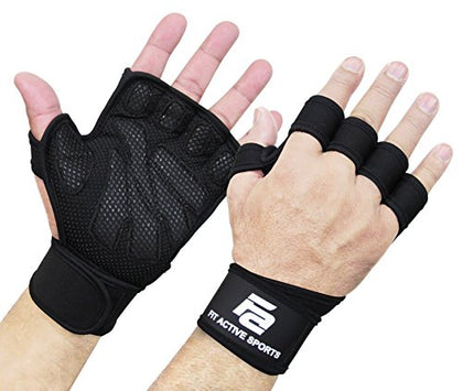 Fit Active Sports New Ventilated Weight Lifting Workout Gloves with Built-in Wrist Wraps for Men and Women - Great for Gym Fitness, Cross Training, Hand Support & Weightlifting