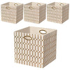 Storage Bins, Storage Cubes, Posprica 11×11 Fabric Drawers Organizer Basket Boxes Containers (11×11×11/4pcs, Cream/gold geometry Pattern)