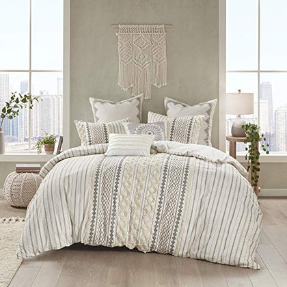 INK+IVY Imani 100% Cotton Duvet Mid Century Modern Design, All Season Comforter Cover Bedding Set, Matching Shams, King/Cal King, Ivory Chenille Tufted Accent 3 Piece
