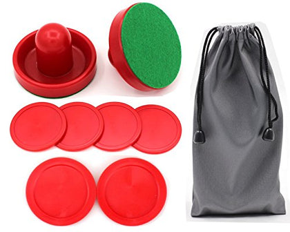Qtimal Home Standard Air Hockey Paddles and 2 Size Pucks, Small Size for Kids, Large Size for Adult, Great Goal Handles Pushers Replacement Accessories for Game Tables (2 Striker, 6 Puck Pack)