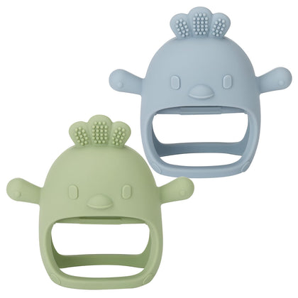 Socub 2 Pack Silicone Baby Teether Toys for Infants 3+ Months, BPA Free Anti-Drop Silicone Mitten Teething Toy for Soothing Sore Gums, Baby Chew Toys for Sucking Needs, Olive, Dusty Blue