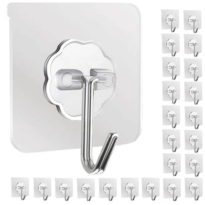DDMY Adhesive Hooks Kitchen Wall Hooks- 24 Packs Heavy Duty 13.2lb(Max) Nail Free Sticky Hangers with Stainless Hooks Reusable Utility Towel Bath Ceiling Hooks