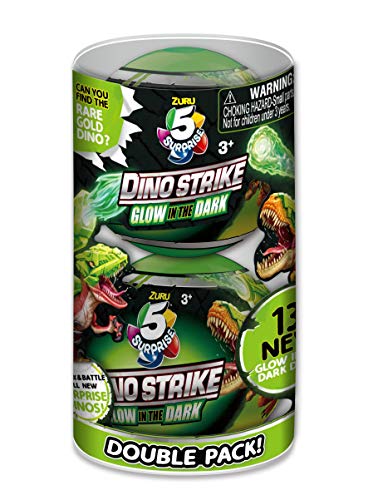 5 Surprise Dino Strike Surprise Mystery Battling Collectible Dinos by ZURU (2 Pack) Glow in The Dark,Gold