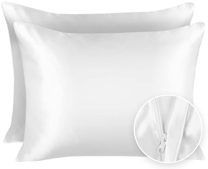 ShopBedding Satin Pillowcase for Hair and Skin Silk Pillowcases - 2 Pack, Satin Pillowcases with Zipper Closure, Satin Pillow Case Cover, Standard Satin Silk Pillowcase for Hair & Skin, White