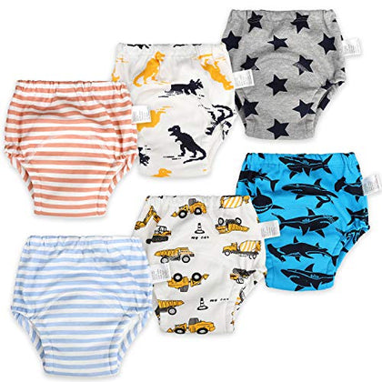 MooMoo Baby 6 Packs Cotton Training Pants Reusable Toddler Potty Training Underwear for Boy and Girl Dinosaur-2T Blue