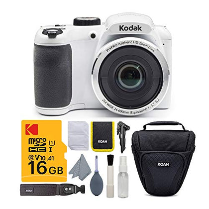 Kodak PIXPRO AZ255 Astro Zoom 16MP Digital Camera (White) - High-Resolution Photography with 25X Optical Zoom - Perfect Point-and-Shoot Camera Bundle with 32GB Memory Card and Camera Case (3 Items)