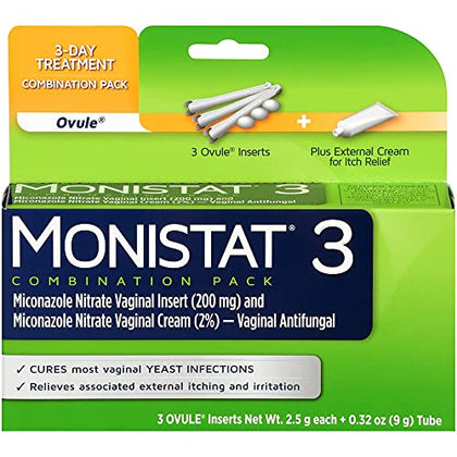 Monistat 3 Day Yeast Infection Treatment for Women, 3 Miconazole Ovule Inserts & External Monistat Anti-Itch Cream Bundle