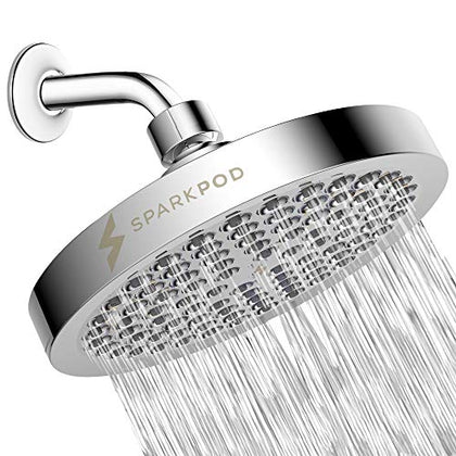 SparkPod Shower Head - High Pressure Rain - Premium Quality Luxury Design - 1-Min Install - Easy Clean Adjustable Replacement for Your Bathroom Shower Heads (Luxury Polished Chrome, 6 Inch Round)