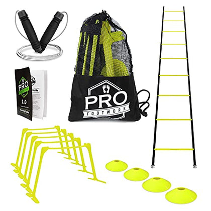 Agility Ladder Speed Training Equipment Includes 5 Adjustable Speed Hurdles Agility Speed Ladder, Jump Rope, Cones, Soccer Training Equipment for Kids - Football Training Equipment or Training Ladder