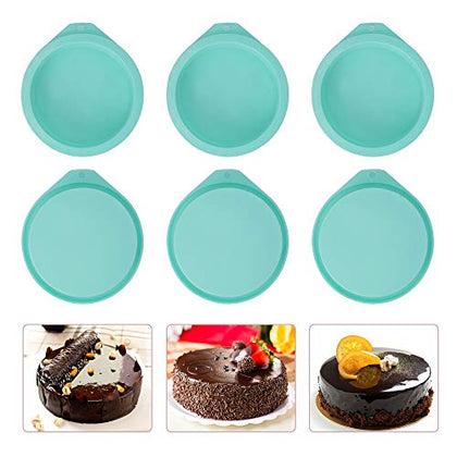 Staruby 6-Pack Silicone Cake Molds 4 Inch Round Silicone Cake Pans Green Baking Pan Set Silicone Baking Mold DIY Rainbow Cakes and Round Resin Coaster Molds, 0.8 Inch Deep (Green)