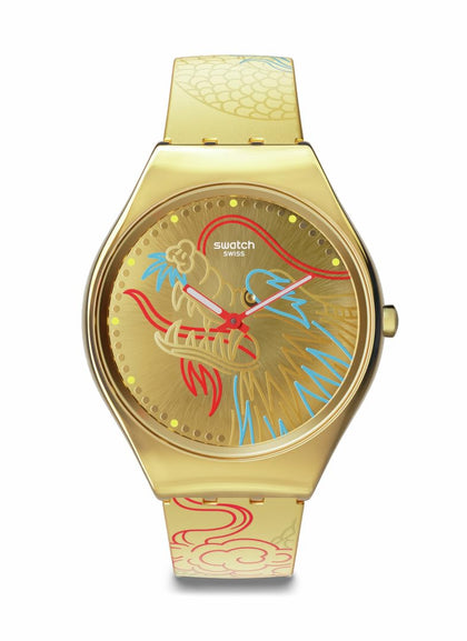 Swatch Unisex Casual Yellow Bio-Sourced Quartz Watch Dragon in Gold