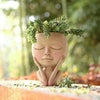 AIMEBBY Face Flower Pot Head Planter Pot Succulent Planter Cute Resin Cactus Planter with Drainage Hole Closed Eyes