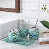 4PCs Mosaic Glass Bathroom Accessories Set with Decorative Pressed Pattern - Includes Hand Soap Dispenser & Tumbler & Soap Dish & Toothbrush Holder (Green)
