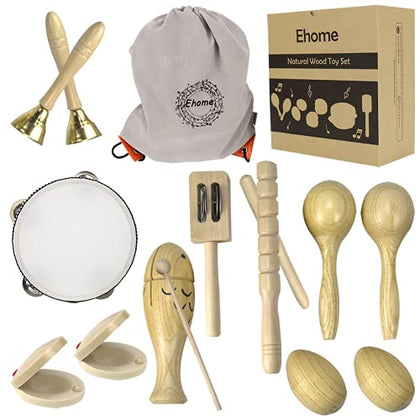 Ehome Musical Instruments for Toddlers 1-3, Wooden Percussion Kids Instruments, Musical Toys for Kids, Baby Musical Instruments for Boys Girls Birthday Gifts with Storage Bag