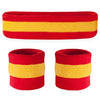Suddora Striped Sweatband Set, Moisture Wicking 2 Wristbands and 1 Headband, Breathable Athletic Sweat Bands for Sports, Costumes & Cosplay, Matching Bands to Wear with Jersey, Red Yellow Red