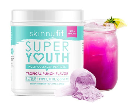SkinnyFit Super Youth Tropical Punch Multi-Collagen Peptides Plus Apple Cider Vinegar, Hyaluronic Acid, & Vitamin C, Hair, Skin, Nail & Joint Support, Immunity, Healthy Metabolism, 28 Servings