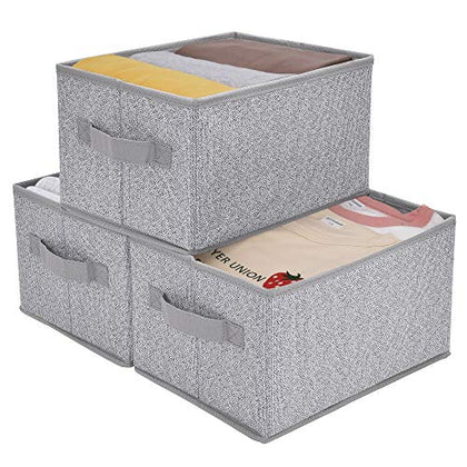 GRANNY SAYS Closet Storage Bins, Storage Baskets for Shelves, Fabric Storage Bins with Handles, Storage Boxes Decorative Containers for Living Room Bookshelf, Gray, Medium, 3-Pack