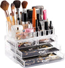 Masirs Clear Cosmetic Storage Organizer, Easily Sort Make-up, Jewelry & Hair Accessories, Looks Elegant on Your Vanity, Bathroom Counter or Dresser, Transparent Design for Easy Visibility