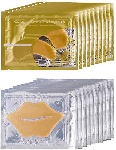 Theshiry Anti-Aging Collagen Eye and Lip Mask Set, 10 Pairs with 10 Pcs, Gold