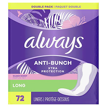 Always Xtra Protection Daily Feminine Panty Liners for Women, Long Length, Light Clean Scent, 72 Count x 4 Packs (288 Count Total)
