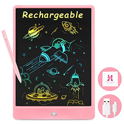 Rechargeable LCD Writing Tablet for Kids, 10 Inch Colorful Doodle Board, Erasable Drawing Tablet Drawing Pad, Kids Educational Birthday Toys Gifts for 3 4 5 6 7 8-Year-Old Boys, Girls Toddlers (Pink)