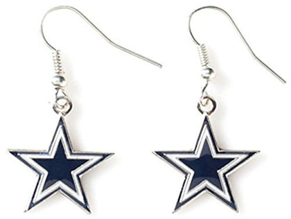 Aminco NFL Dallas Cowboys Logo Dangler Earrings , Silver, Size 2.5