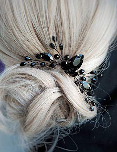 Aimimier Bridal Black Crystal Hair Comb Marquise Back Comb Wedding Headpiece Prom Party Festival Hair Accessories for Women and Girls