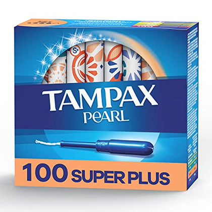 Tampax Pearl Tampons Super Plus Absorbency, With Leakguard Braid, Unscented, 50 Count (Pack of 2)