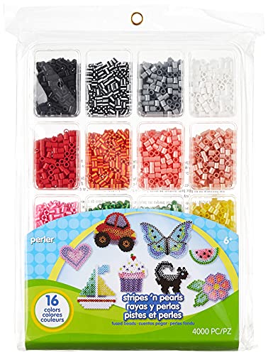 Perler Beads Stripes And Pearls Assorted Fuse Beads Tray For Kids Crafts, 4000 pcs