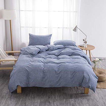 BFS HOME Stonewashed Cotton/Linen Duvet Cover King, 3-Piece Comforter Cover Set, Breathable and Skin-Friendly Bedding Set (Peacock Blue, King)