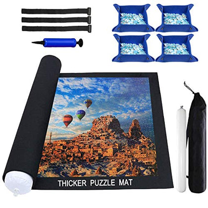 Puzzle Mat Roll Up 2000 Pieces, Thicker Puzzle Roll Up Mat, Jigsaw Puzzle Mat Roll Up 1000 1500 Pieces, Store and Transport Jigsaw Puzzle, Puzzle Sorting Trays X4 Black Felt Mat