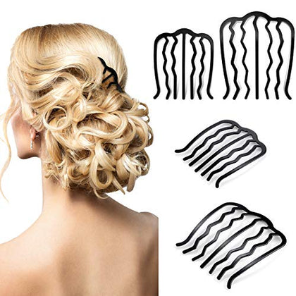 4 Piece Hair Fork Clip Vintage Hair Side Combs U Shape Teeth Alloy Paint Hair Pin Hair Clip Stick Includes Small and Large Hair Side Combs Updo Combs Hairstyle Hair Accessories for Women Girls, Black
