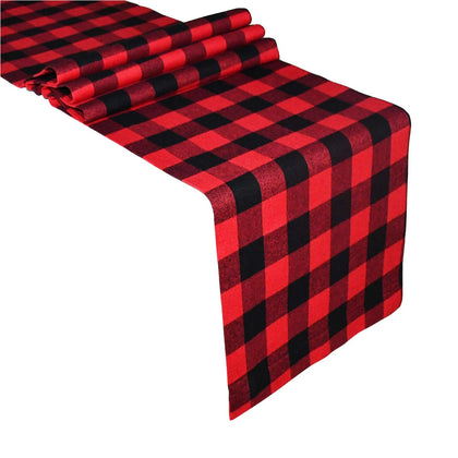 Senneny Buffalo Check Table Runner Cotton Red and Black Plaid Classic Stylish Design for Family Dinner Christmas Holiday Birthday Party Table Home Decoration (Red and Black, 14 x 72 Inch)