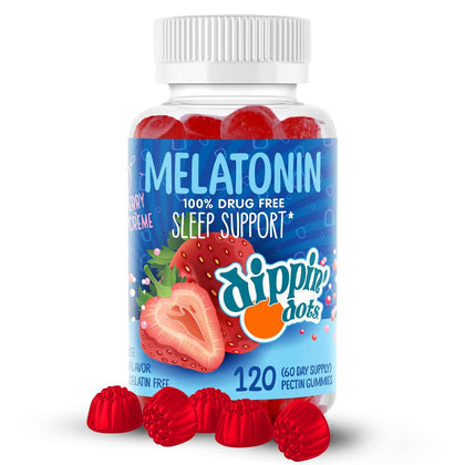 Dippin' Dots - Melatonin Sleep Support Gummies (120 Count) Strawberry Sunset Creme Flavor Chews | 2.5mg Per Gummy Sleep Supplement for Children and Adults | Supplement for faster Faster & Longer Sleep