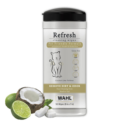Wahl USA Cat Refresh Cleaning Wipes with Oatmeal Formula for Refreshing and Cleaning Dirty Cats - 50 Count - 820017-500