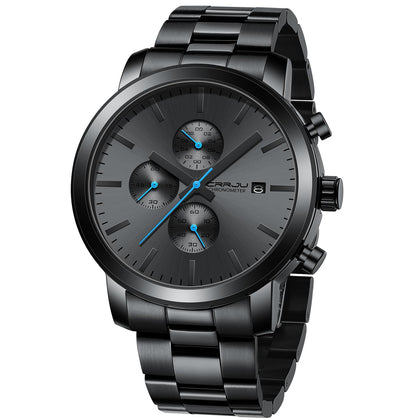 CRRJU Watches for Men Luxury Business Stainless Steel Waterproof Calendar Chronograph Analog Quartz Wristwatches