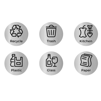 SONGMICS Trash and Recycle Stickers, 6 Recycling Stickers, 6 Labels for Trash Cans - Recycle, Trash, Kitchen, Plastic, Glass, and Paper, Sign Decals, Walls, Silver ULTB002E01