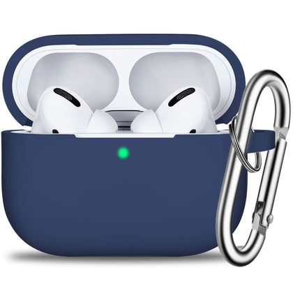 R-fun AirPods Pro Case Cover with Keychain, Full Protective Silicone AirPods Skin Cover for Women Men with Apple 2019 Latest AirPods Pro Case, Front LED Visible-Midnight Blue